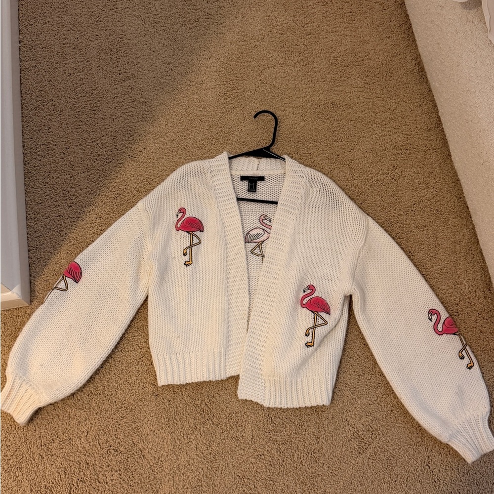 Women's White Flamingo Embroidered Sweater